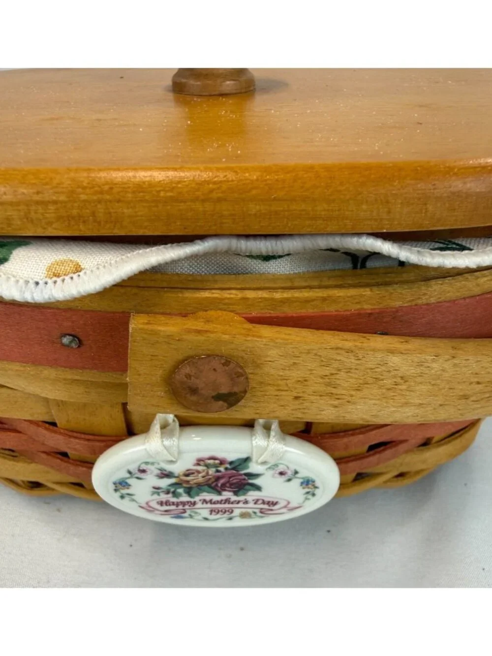 1999 Longaberger Tea for Two Mother's Day Basket w/Liner Protector Tie-On & Lid